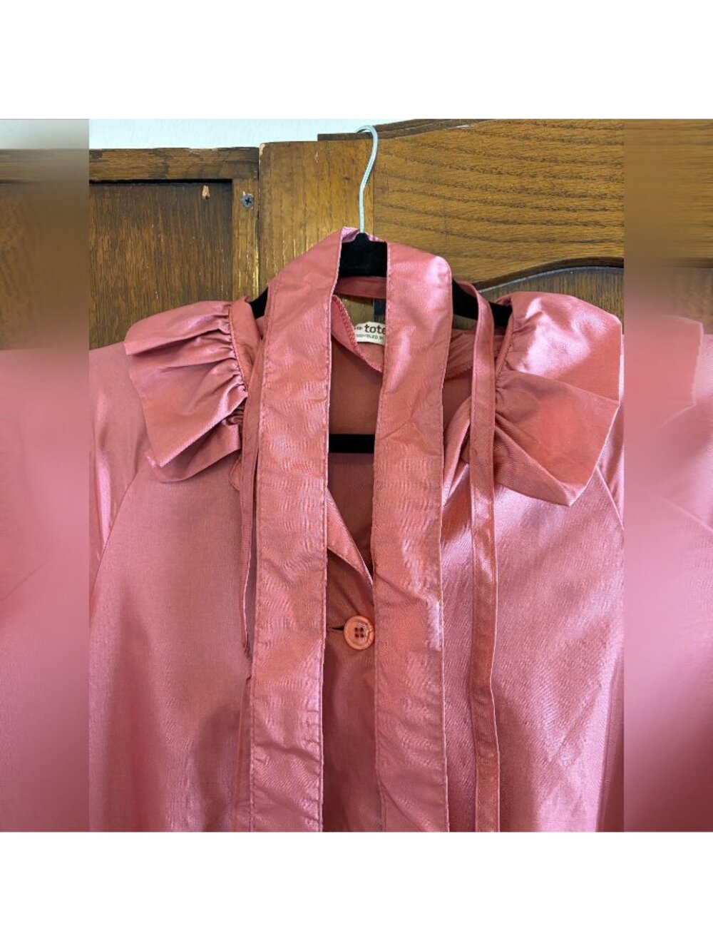 Vintage 1980s Totes Coat Pink Nylon Ruffle Trench Raincoat - Packable Unlined Si - Picture 12 of 12